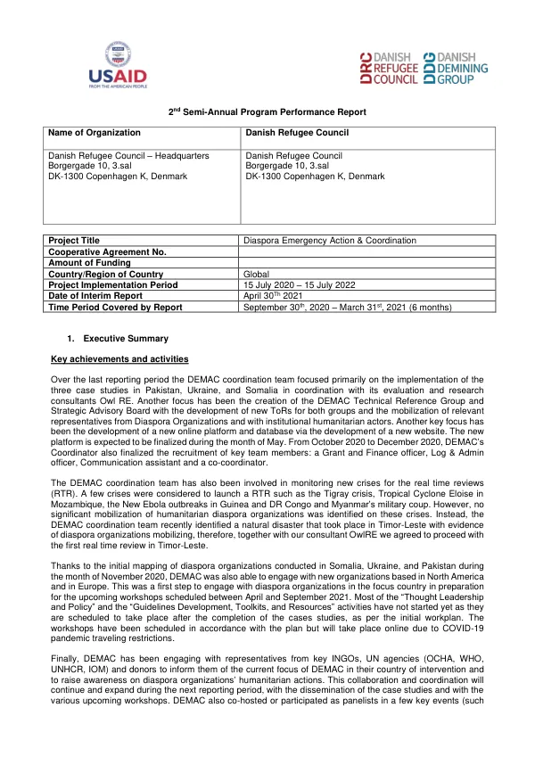 2nd Semi-Annual Program Performance Report