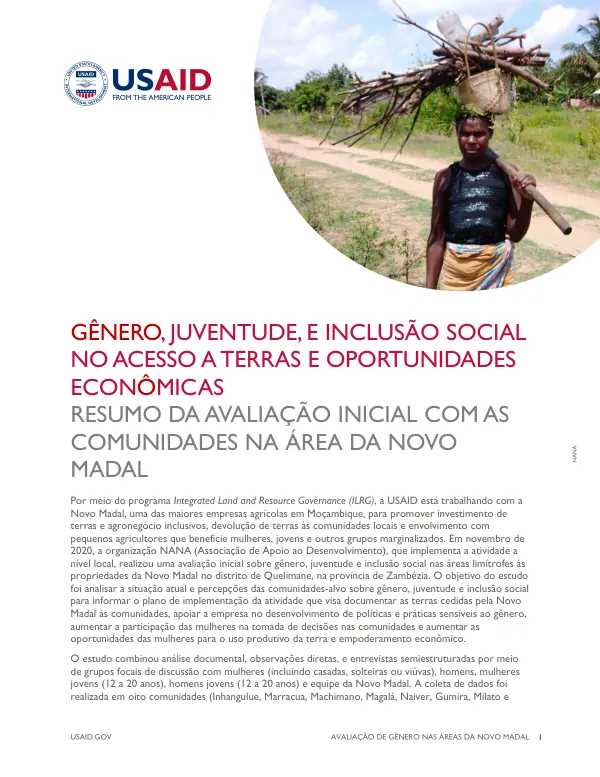 AVALIAÇÃO DE GÊNERO NAS ÁREAS DA NOVO MADAL
