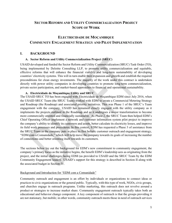 Sector Reform and Utility Commercialization Project: Community Engagement Strategy and Pilot Implementation