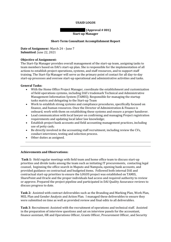 Final Accomplishments Report for LOGOS Project