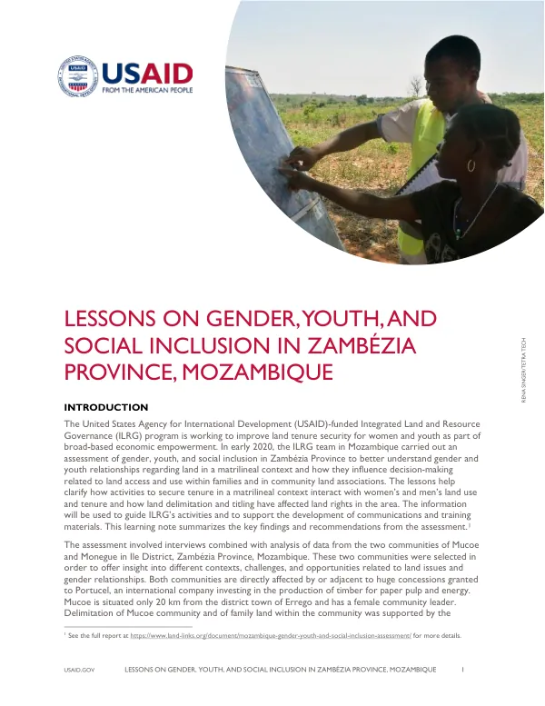 Lessons on Gender, Youth, and Social Inclusion in Zambézia Province, Mozambique