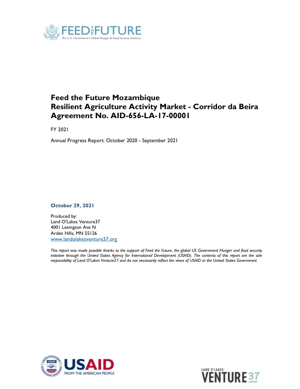 Annual Progress Report: October 2020 - September 2021 for Feed the Future Mozambique Resilient Agriculture Activity Market - Corridor da Beira