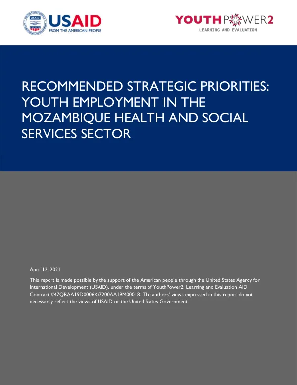 Recommended Strategic Priorities: Youth Employment in the Mozambique Health And Social Services Sector