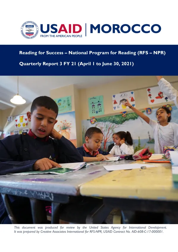 Quarterly Report 3 FY 21: Reading for Success – National Program for Reading (RFS-NPR)