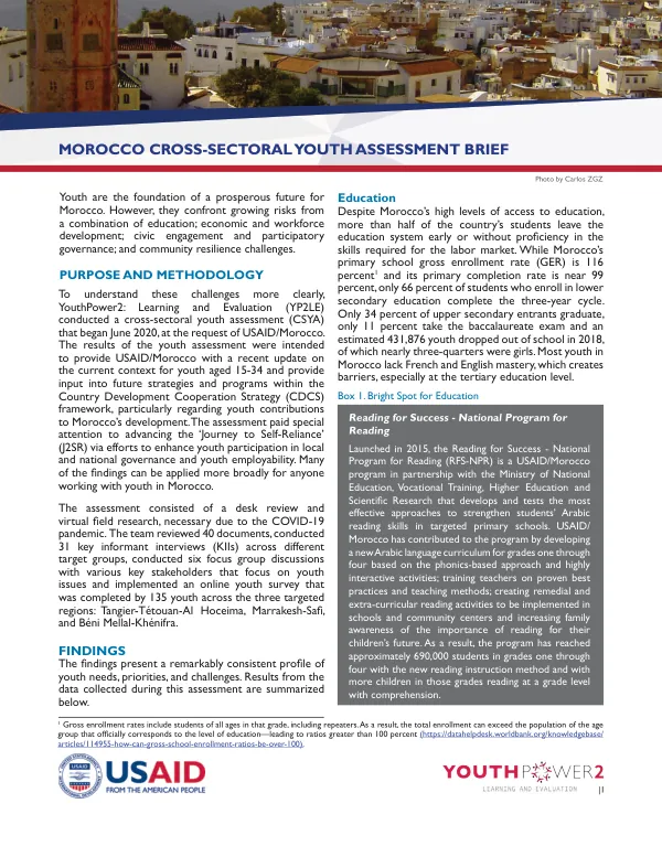 Morocco Cross-Sectoral Youth Assessment Brief