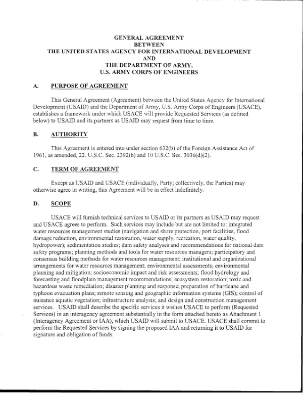 General Agreement between USAID and USACE