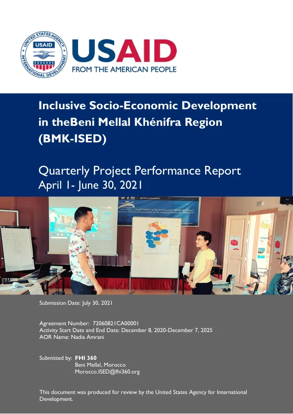 Inclusive Socio-Economic Development in the Beni Mellal Khénifra Region (BMK-ISED) Third Quarterly Project Performance Report