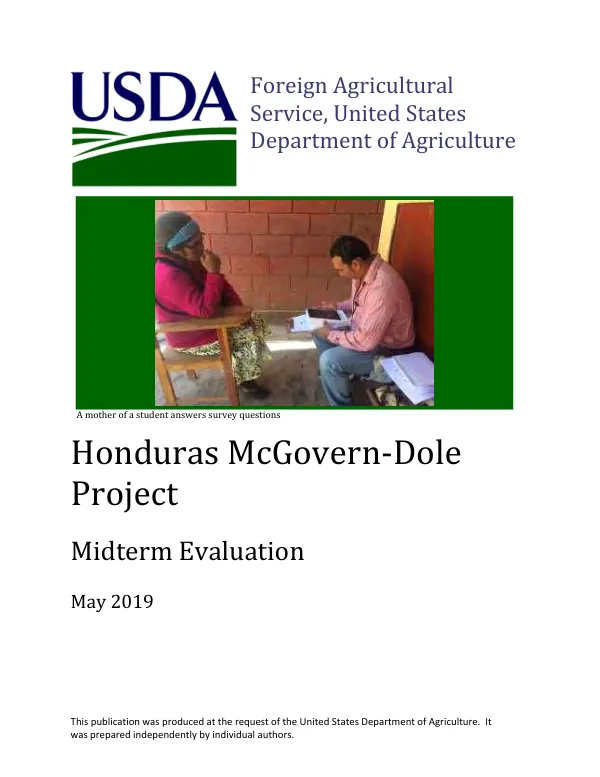 Honduras McGovern-Dole midterm evaluation : McGovern-Dole international food for education and childnutrition program (MGD) phase II project – USDA [FY 2015]