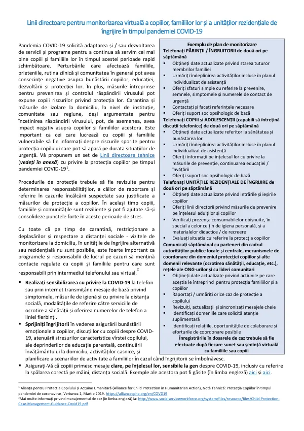 Guidelines for virtual monitoring of children, their Families and residential care facilities during COVID-19 pandemic