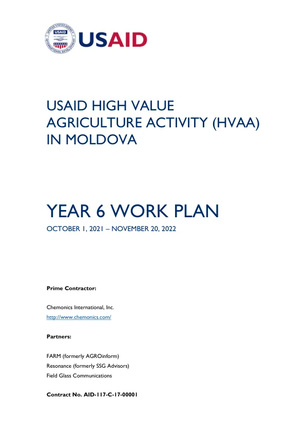 USAID HIGH VALUE AGRICULTURE ACTIVITY (HVAA) IN MOLDOVA YEAR 6 WORK PLAN