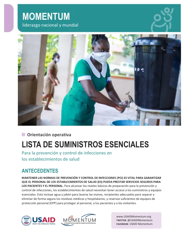 Lista de suministros esenciales para la prevención y control de infecciones en los establecimientos de salud