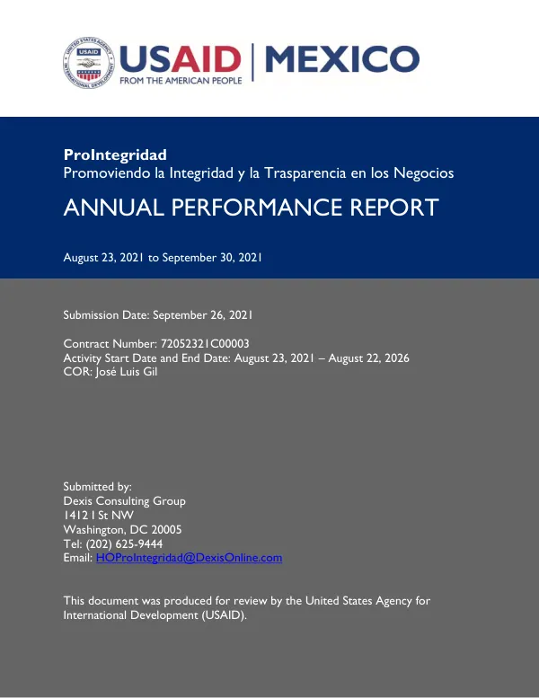 Annual Performance Report: ProIntegridad (Promoviendo la Integridad y la Trasparencia en los Negocios)