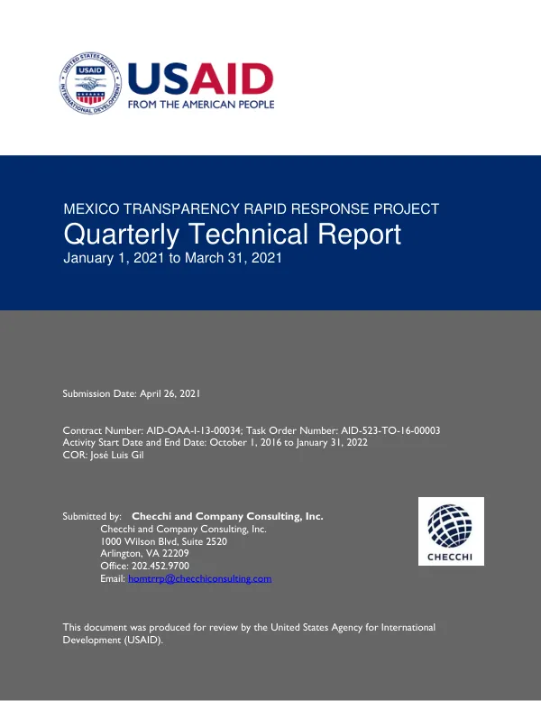 Mexico Transparency Rapid Response Project Quarterly Technical Report January 1, 2021 to March 31, 2021