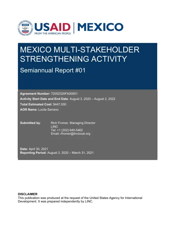 USAID/Mexico Multi-Stakeholder Strengthening Activity Semiannual Report #01