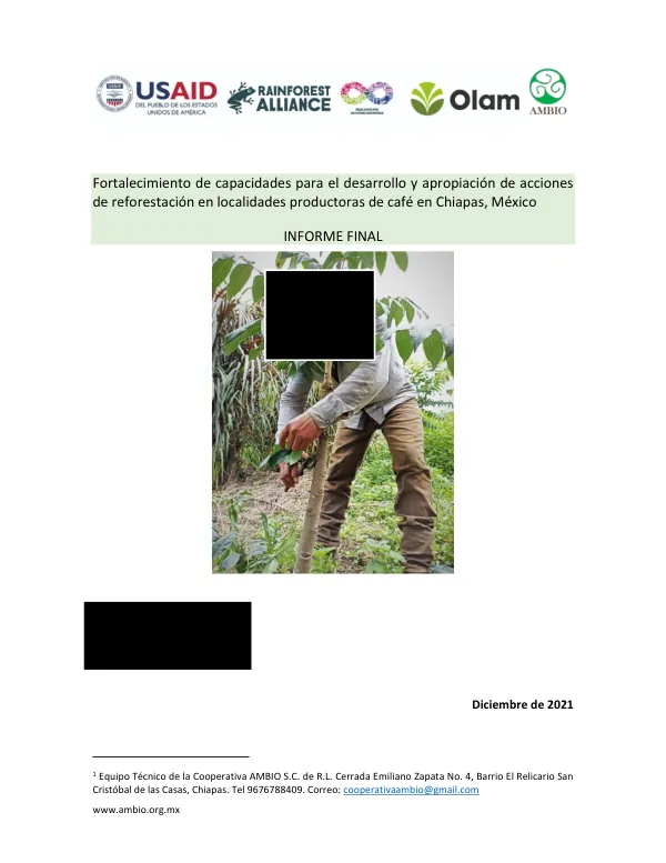 Fortalecimiento de capacidades para el desarrollo y apropiación de acciones de reforestación en localidades productoras de café en Chiapas, México