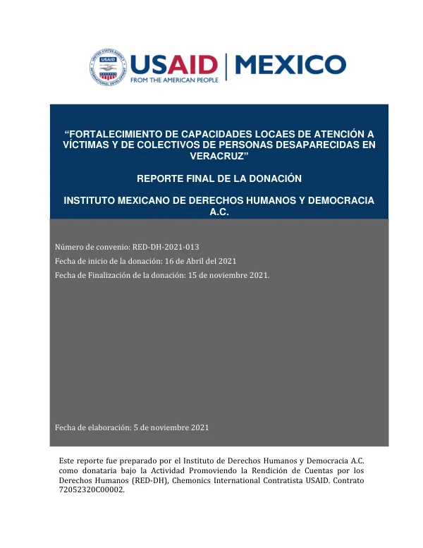FORTALECIMIENTO DE CAPACIDADES LOCALES DE ATENCIÓN A VÍCTIMAS Y DE COLECTIVOS DE PERSONAS DESAPARECIDAS EN VERACRUZ