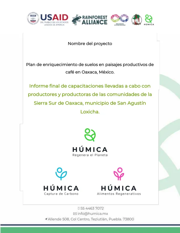 Plan de enriquecimiento de suelos en paisajes productivos de café en Oaxaca, México. Informe final de capacitaciones