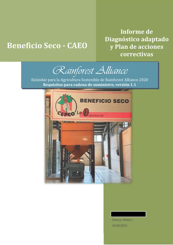 Informe de Diagnóstico adaptado y Plan de acciones correctivas Rainforest Alliance