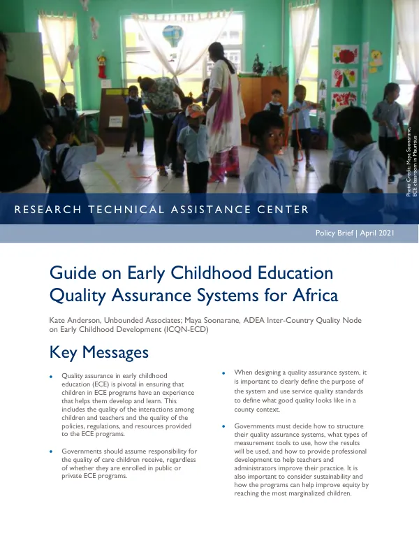 Guide on Early Childhood Education Quality Assurance Systems for Africa