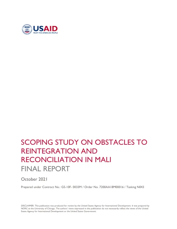 SCOPING STUDY ON OBSTACLES TO REINTEGRATION AND RECONCILIATION IN MALI
