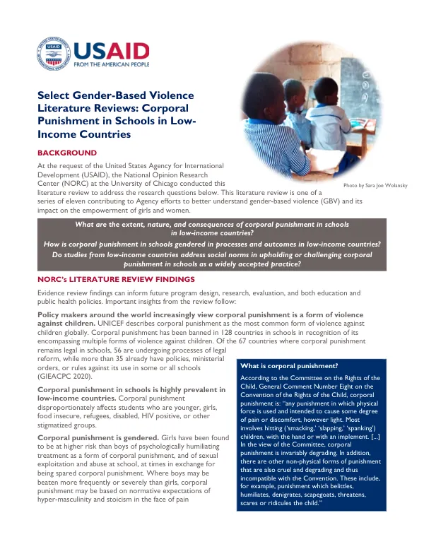 Select Gender-Based Violence Literature Reviews: Corporal Punishment in Schools in Low-Income Countries