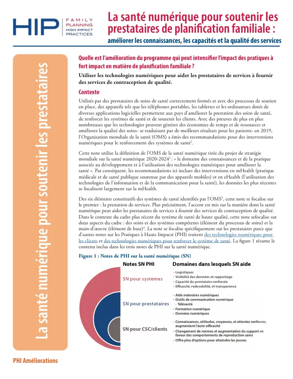 La santé numérique pour soutenir les prestataires de planification familiale : améliorer les connaissances, les capacités et la qualité des services