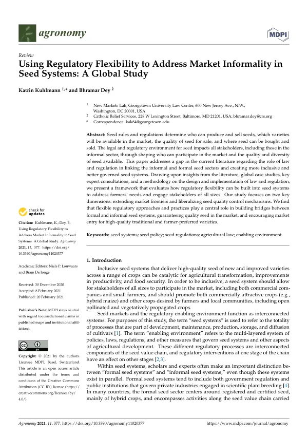 Using Regulatory Flexibility to Address Market Informality in Seed Systems: A Global Study