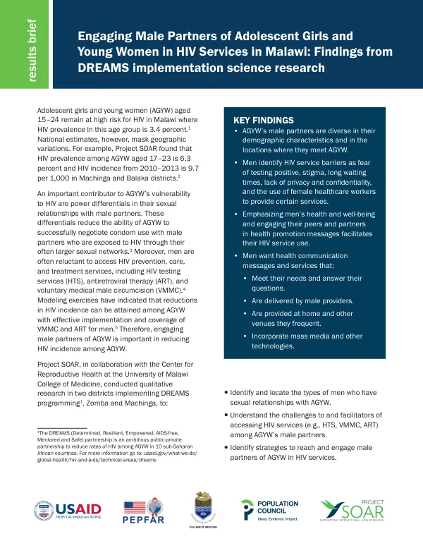Engaging Male Partners of Adolescent Girls and Young Women in HIV Services in Malawi: Findings from DREAMS Implementation Science Research