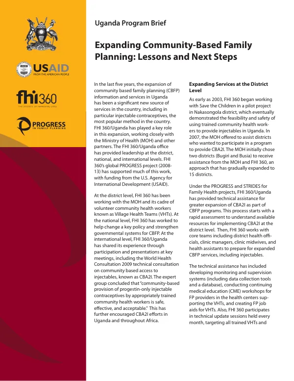 Expanding Community-Based Family Planning: Lessons and Next Steps (Uganda Program Brief)