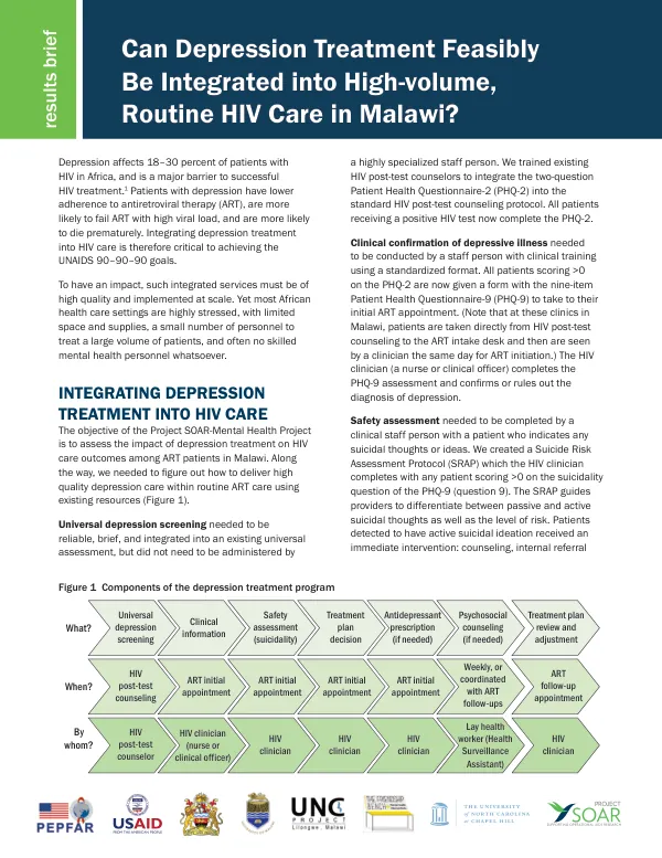 Can depression treatment feasibly be integrated into high-volume, routine HIV care in Malawi?