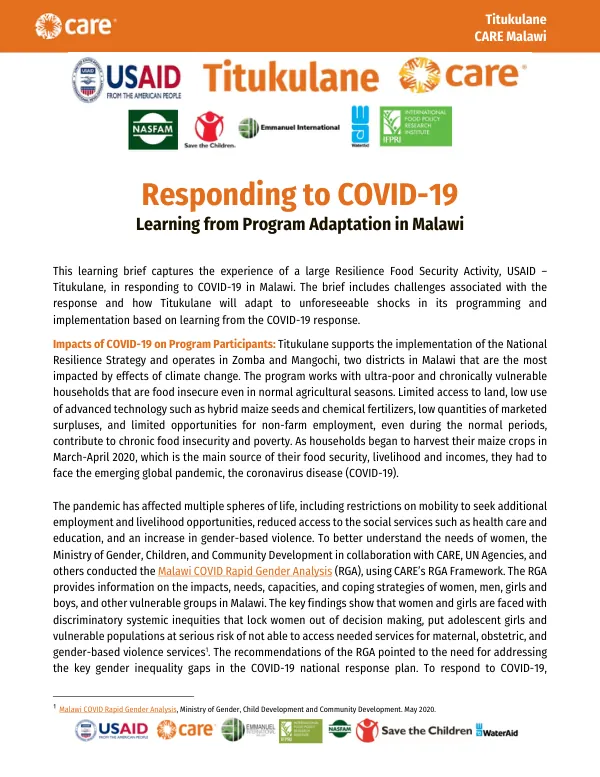 Responding to COVID-19 Learning from Program Adaptation in Malawi