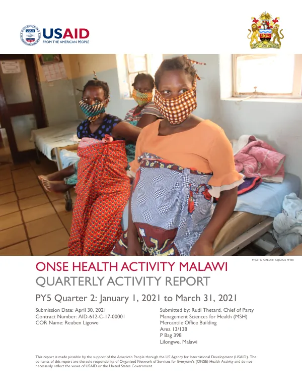 ONS Health Activity Quarterly Activity Report PY5Q2: April 30, 2021