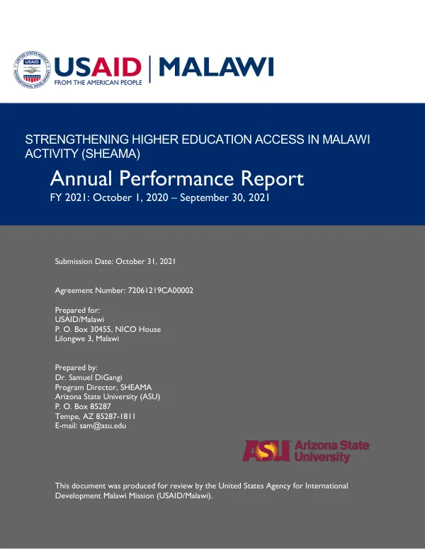 Annual Performance Report: Strengthening Higher Education Access in Malawi Activity (SHEAMA) FY 2021
