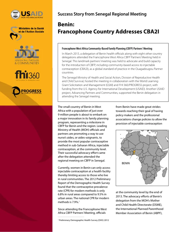 Benin: Francophone Country Addresses CBA2I