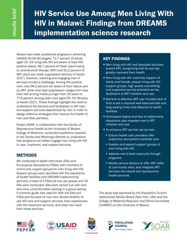 HIV Service Use Among Men Living With HIV in Malawi: Findings from DREAMS Implementation Science Research