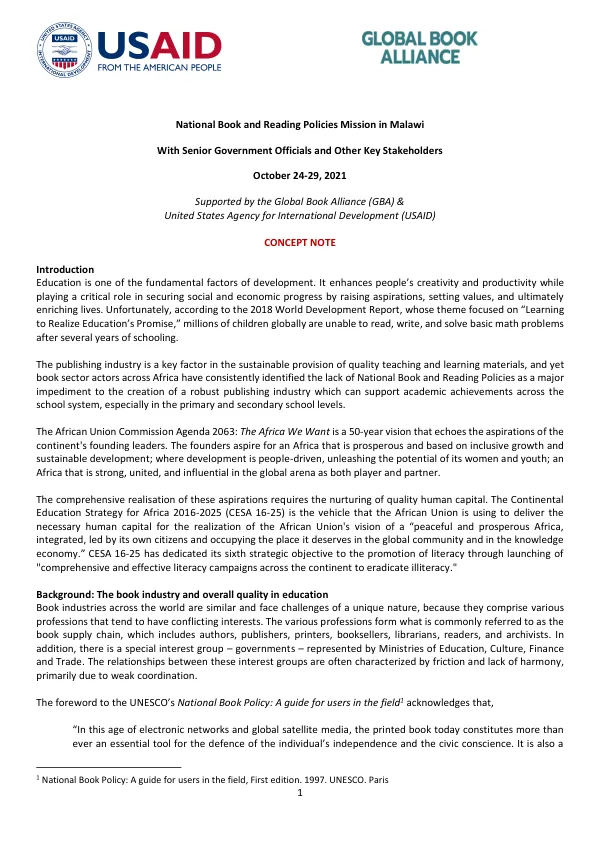 National Book and Reading Policies Mission in Malawi