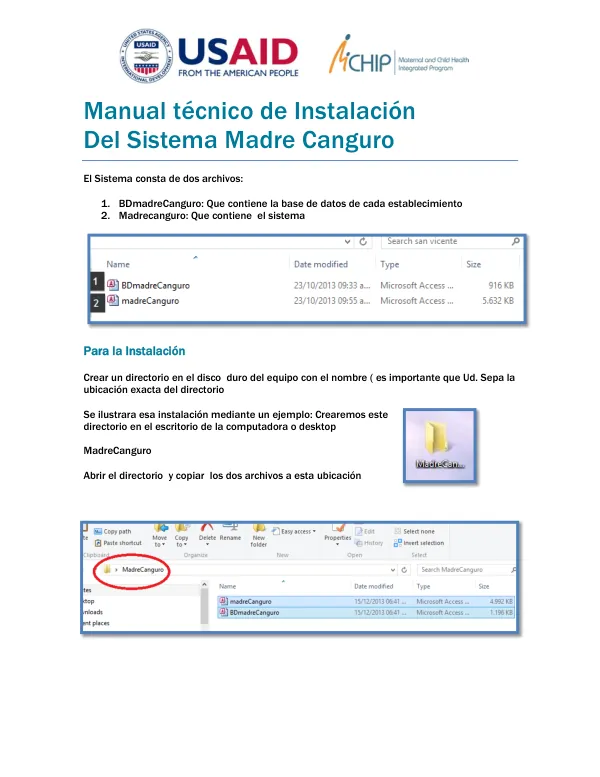 Manual técnico de Instalación del Sistema Madre Canguro