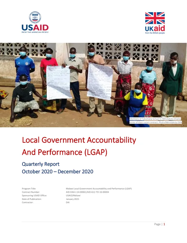 Local Government Accountability And Performance (LGAP) Quarterly Report October 2020 – December 2020