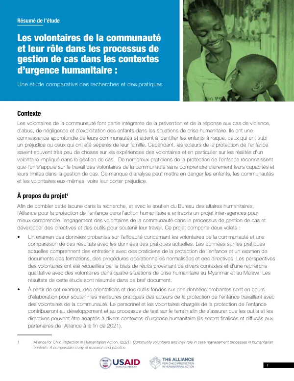 Community volunteers and their role in case management processes in humanitarian contexts: A comparative study of research and practice