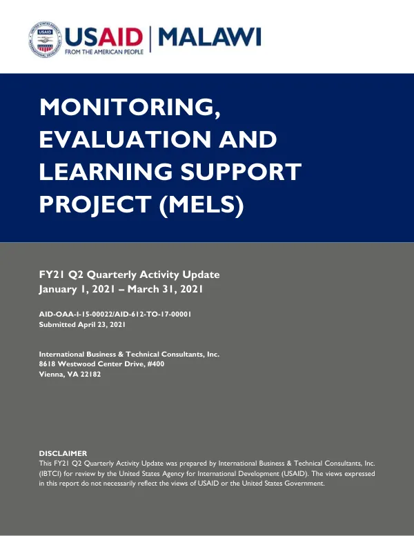 Malawi MELS Activity Report FY 2021 Q2