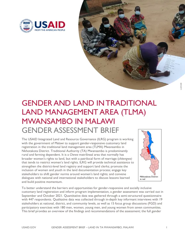 Gender Assessment Brief – Land in TA Mwansambo, Malawi