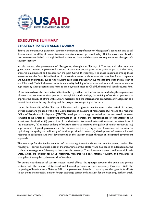 USAID HAY TAO ACTIVITY STRATEGY TO REVITALIZE TOURISM