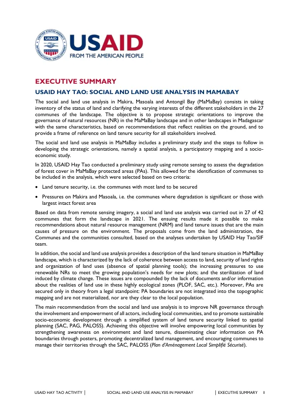 USAID Hay Tao: Social and Land Use Analysis in Mamabay