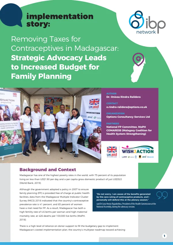 Removing Taxes for Contraceptives in Madagascar: Strategic Advocacy Leads to Increased Budget for Family Planning