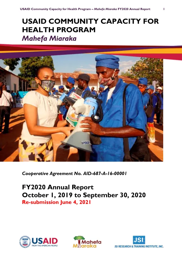 USAID Community Capacity for Health Program – Mahefa Miaraka FY2020 Annual Report