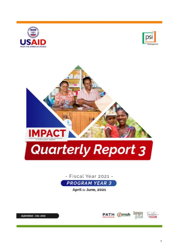 Quarter 3 Report: Enhanced Coordination among Public, Non-Profit, and Commercial Sectors for Reliable Supply and Distribution of Quality Health Products