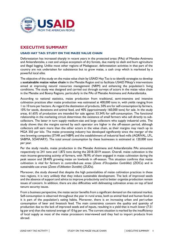 USAID Hay Tao Activity: Study on the Maize Value Chain