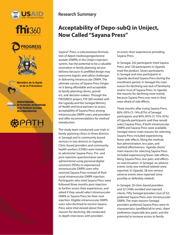 Acceptability of Depo-subQ in Uniject, Now Called “Sayana Press”