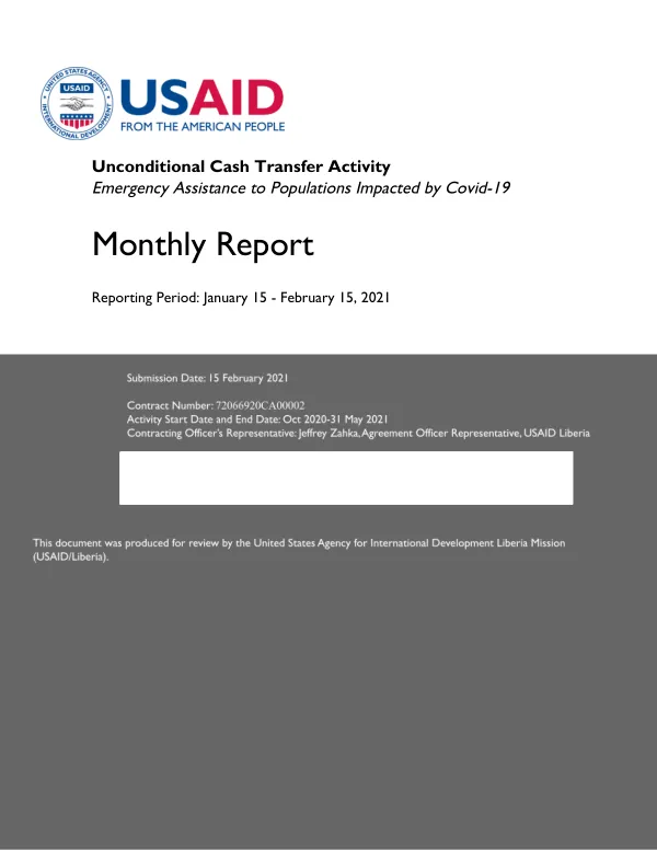Unconditional Cash Transfer Activity Emergency Assistance to Populations Impacted by Covid-19