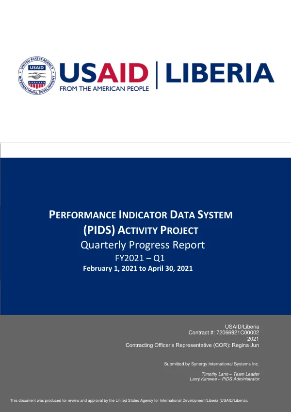 Quarterly Progress Report FY2021 – Q1: Performance Indicator Data System (PIDS) Activity Project (PAP)